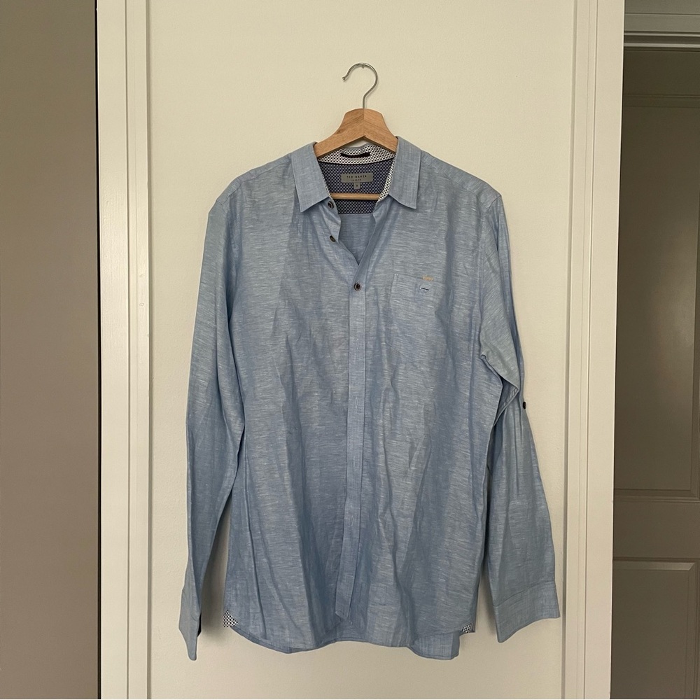 TED BAKER • mens linlins linen blend button down shirt